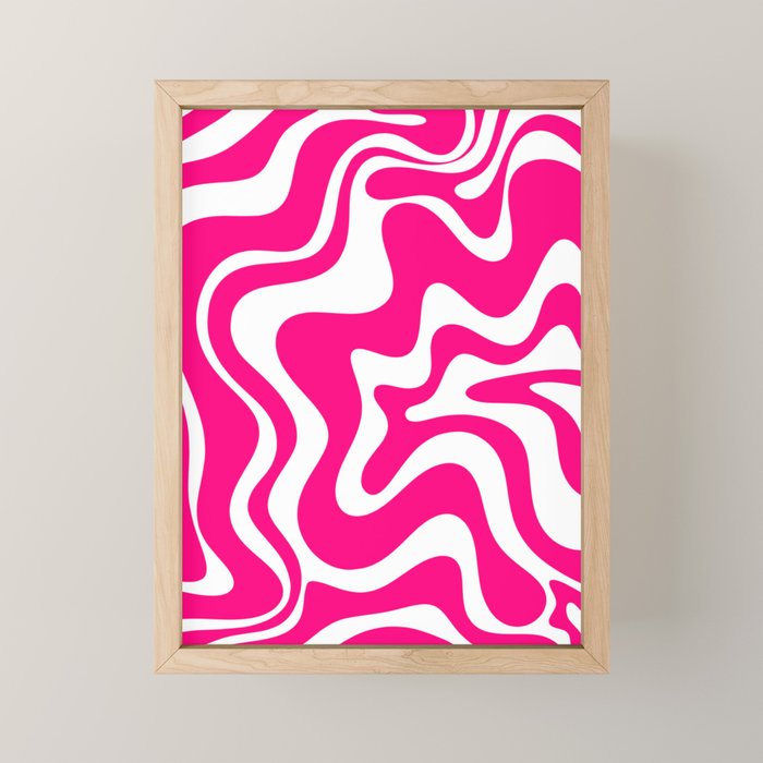 Retro Liquid Swirl Abstract Pattern in Bright Hot Pink Mini Art Print Gallery Image 1