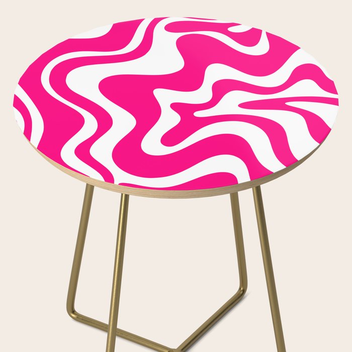 Retro Liquid Swirl Abstract Pattern in Bright Hot Pink Side Table Gallery Image 2
