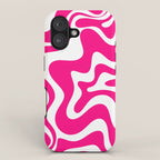 Retro Liquid Swirl Abstract Pattern in Bright Hot Pink iPhone Case Gallery Image 1