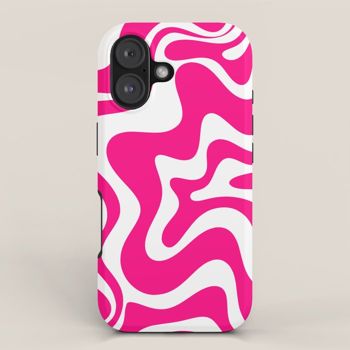 Retro Liquid Swirl Abstract Pattern in Bright Hot Pink iPhone Case Gallery Image 1