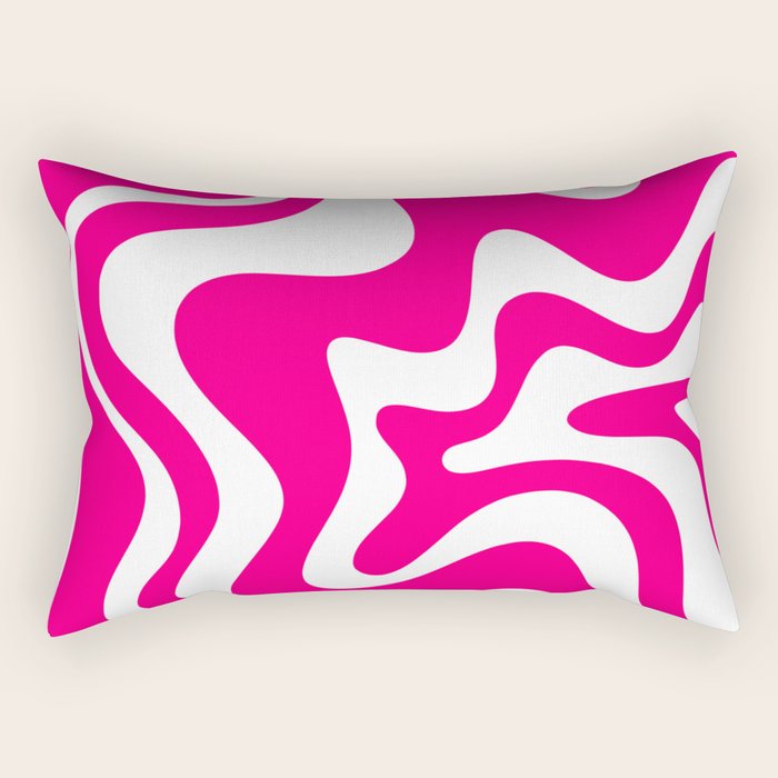 Retro Liquid Swirl Abstract Pattern in Bright Hot Pink Rectangular Pillow Gallery Image 1