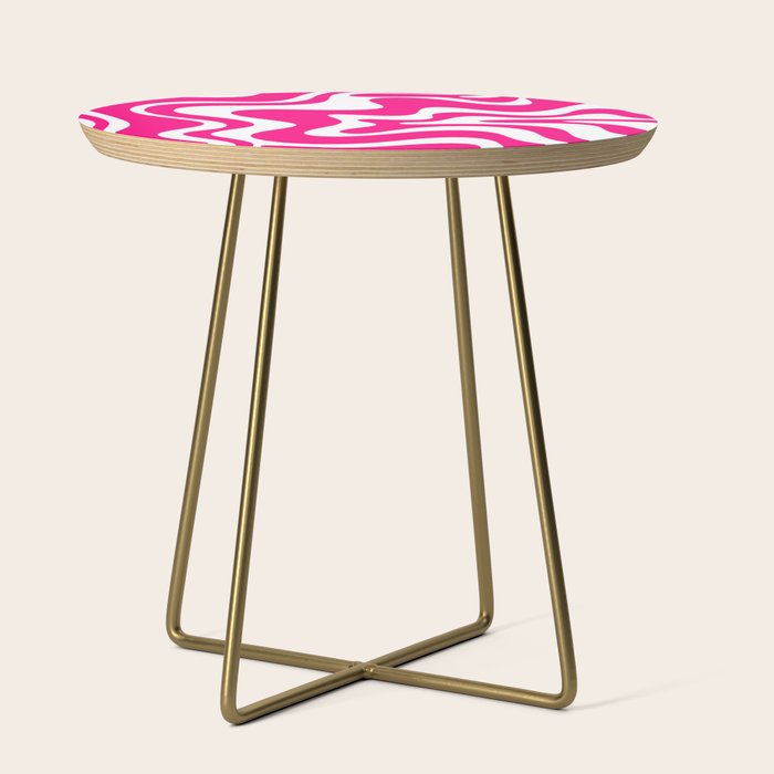 Retro Liquid Swirl Abstract Pattern in Bright Hot Pink Side Table Gallery Image 1