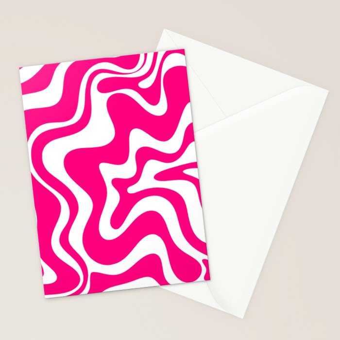 Retro Liquid Swirl Abstract Pattern in Bright Hot Pink Stationery Card Gallery Image 2