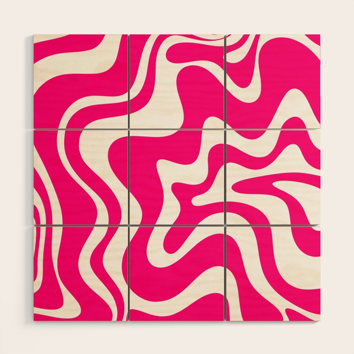 Retro Liquid Swirl Abstract Pattern in Bright Hot Pink Wood Wall Art Gallery Image 1