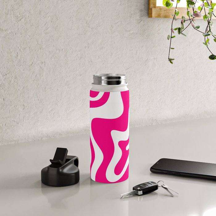 Retro Liquid Swirl Abstract Pattern in Bright Hot Pink Water Bottle Gallery Image 4