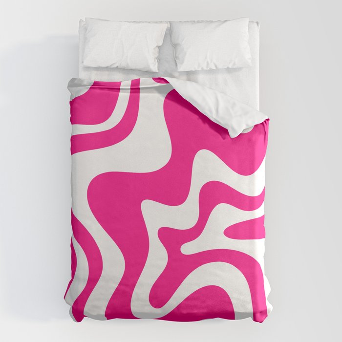 Retro Liquid Swirl Abstract Pattern in Bright Hot Pink Duvet Cover Gallery Image 1