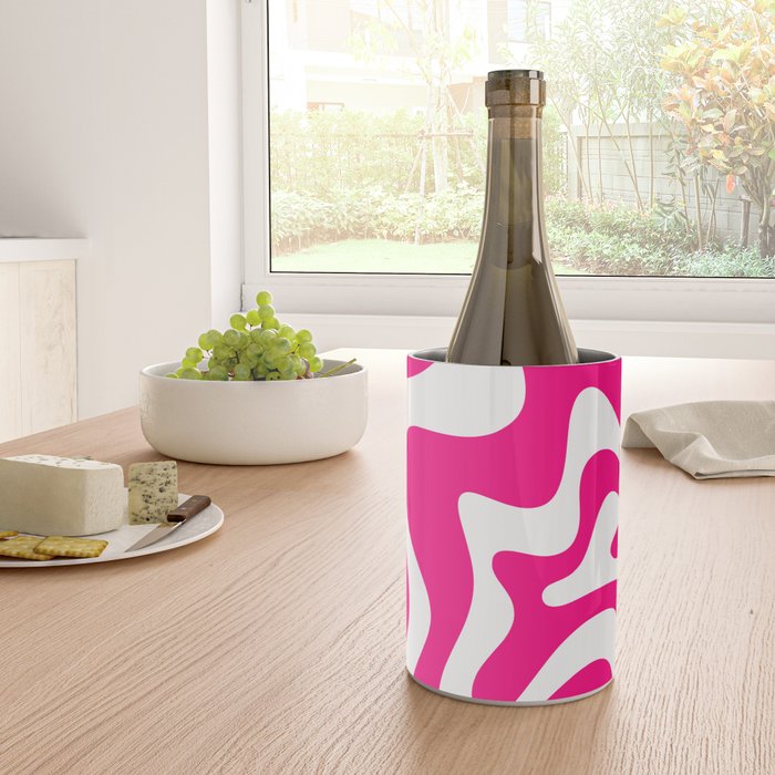 Retro Liquid Swirl Abstract Pattern in Bright Hot Pink Wine Chiller Gallery Image 4
