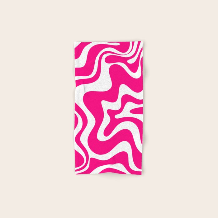 Retro Liquid Swirl Abstract Pattern in Bright Hot Pink Bath Towel Gallery Image 1