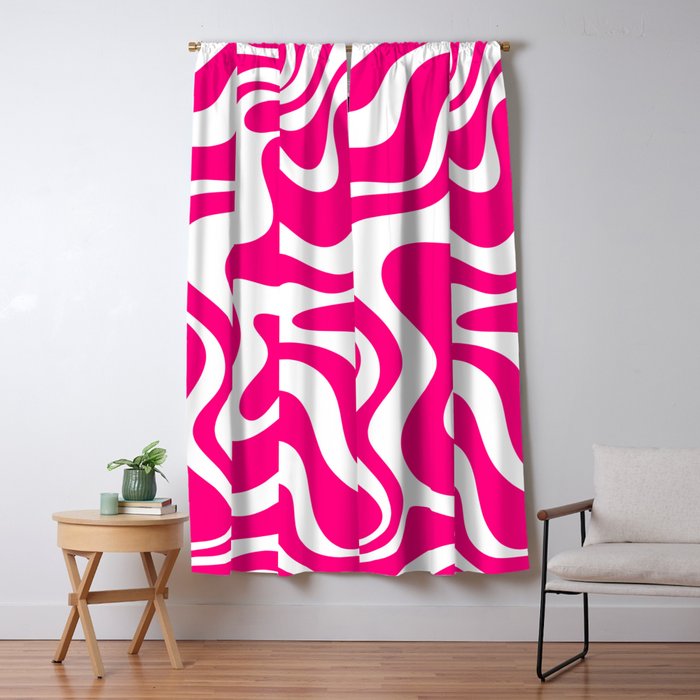 Retro Liquid Swirl Abstract Pattern in Bright Hot Pink Window Curtain Gallery Image 1