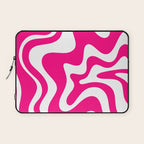 Retro Liquid Swirl Abstract Pattern in Bright Hot Pink Laptop Sleeve Gallery Image 1