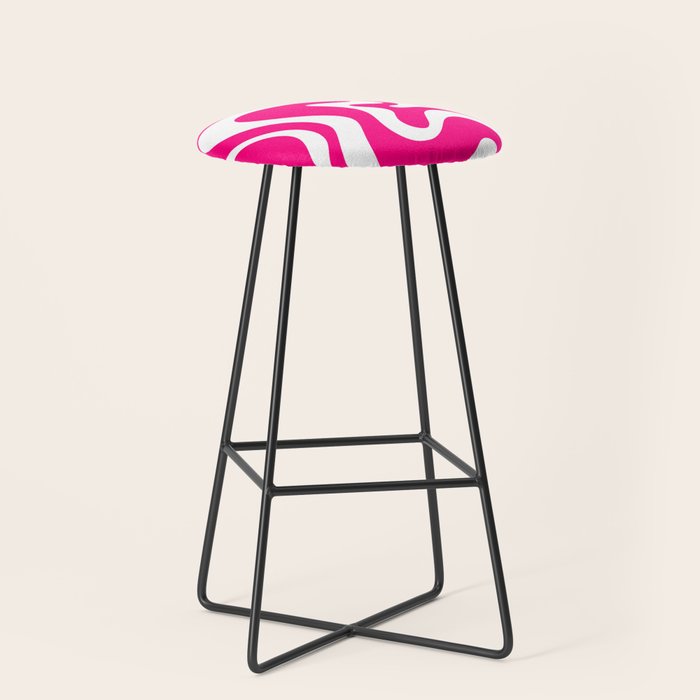 Retro Liquid Swirl Abstract Pattern in Bright Hot Pink Stool Gallery Image 1