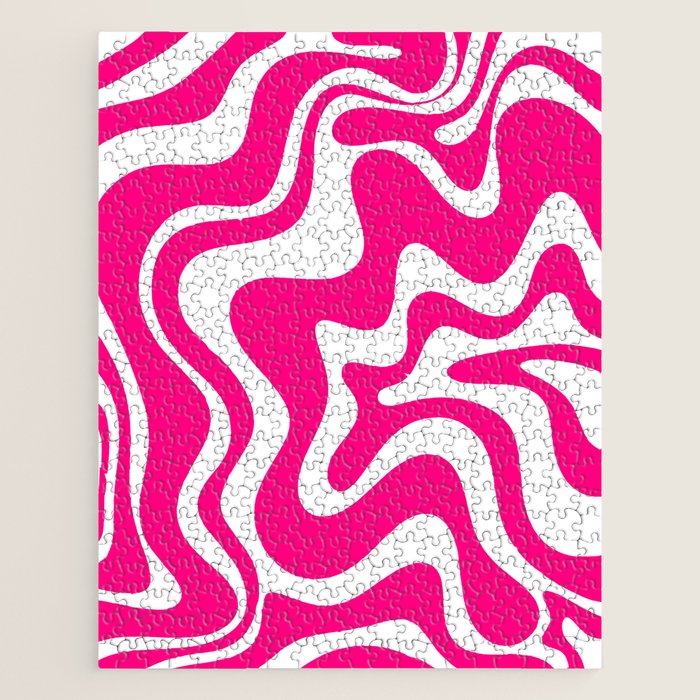 Retro Liquid Swirl Abstract Pattern in Bright Hot Pink Jigsaw Puzzle Gallery Image 1