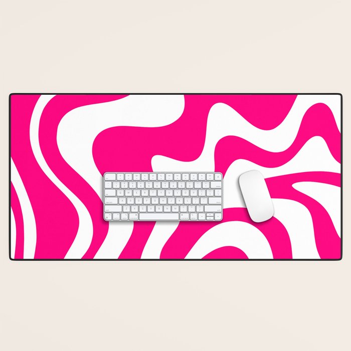 Retro Liquid Swirl Abstract Pattern in Bright Hot Pink Desk Mat Gallery Image 1