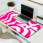 Retro Liquid Swirl Abstract Pattern in Bright Hot Pink Desk Mat Gallery Image 2