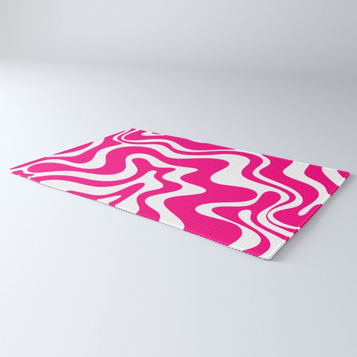 Retro Liquid Swirl Abstract Pattern in Bright Hot Pink Rug Gallery Image 3