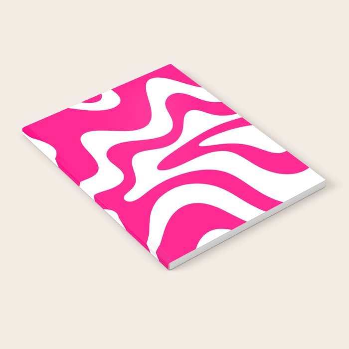 Retro Liquid Swirl Abstract Pattern in Bright Hot Pink Notebook Gallery Image 2