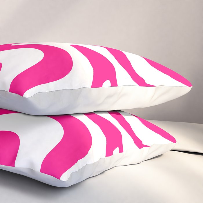 Retro Liquid Swirl Abstract Pattern in Bright Hot Pink Pillow Sham Gallery Image 3