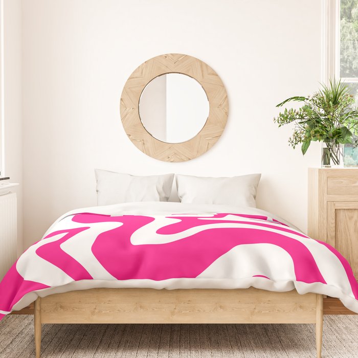 Retro Liquid Swirl Abstract Pattern in Bright Hot Pink Duvet Cover Gallery Image 3