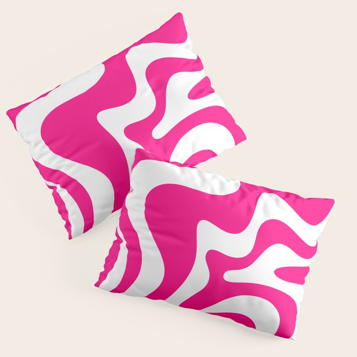 Retro Liquid Swirl Abstract Pattern in Bright Hot Pink Pillow Sham Gallery Image 3