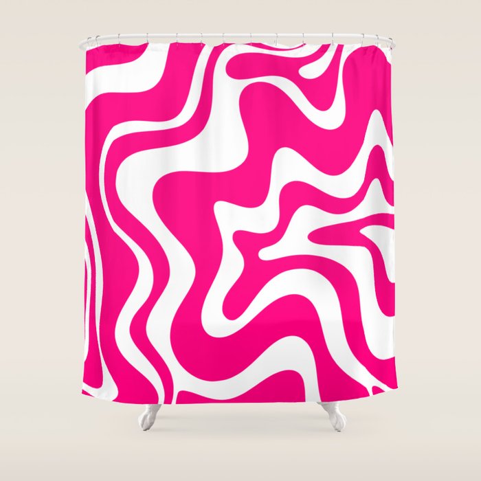 Retro Liquid Swirl Abstract Pattern in Bright Hot Pink Shower Curtain Gallery Image 1
