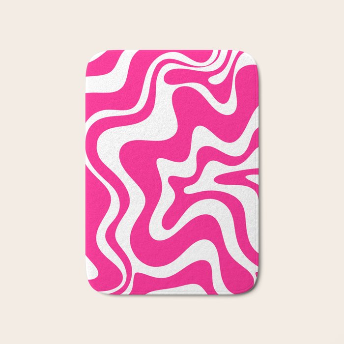 Retro Liquid Swirl Abstract Pattern in Bright Hot Pink Bath Mat Gallery Image 1