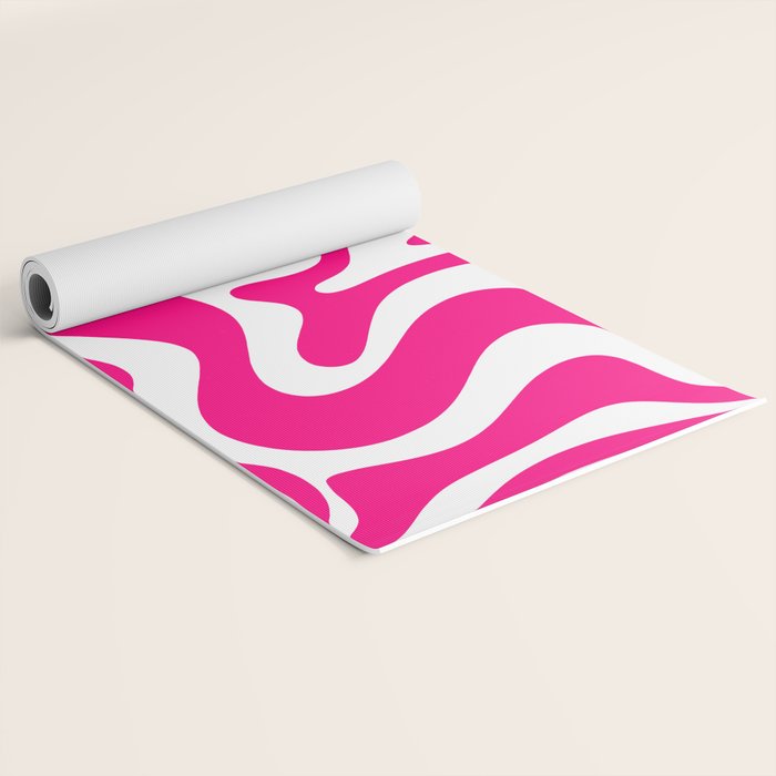 Retro Liquid Swirl Abstract Pattern in Bright Hot Pink Yoga Mat Gallery Image 2
