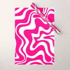 Retro Liquid Swirl Abstract Pattern in Bright Hot Pink Wrapping Paper Gallery Image 1