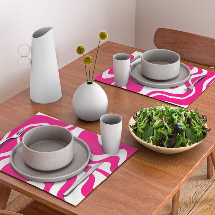 Retro Liquid Swirl Abstract Pattern in Bright Hot Pink Placemat Gallery Image 2