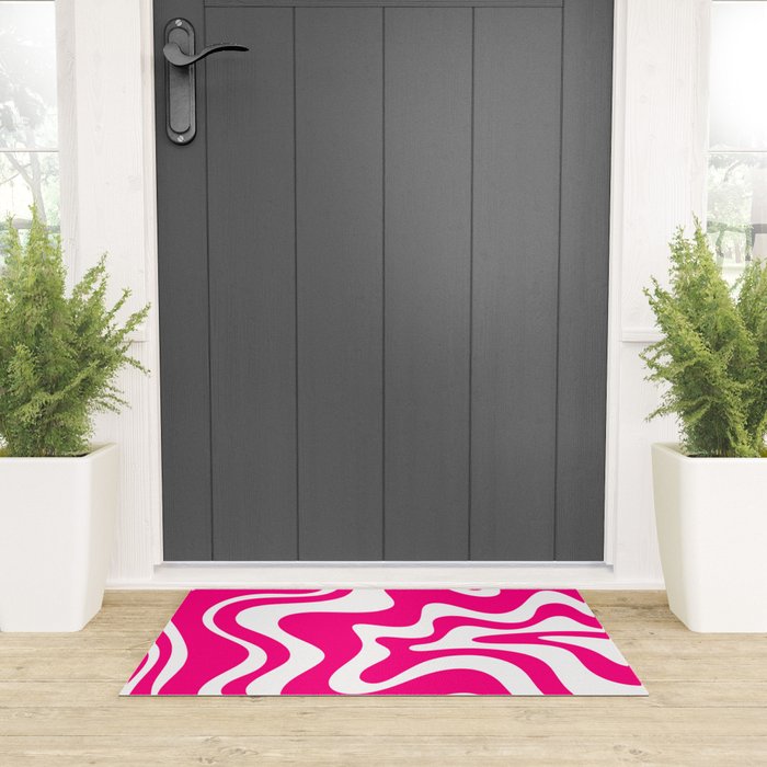 Retro Liquid Swirl Abstract Pattern in Bright Hot Pink Welcome Mat Gallery Image 3