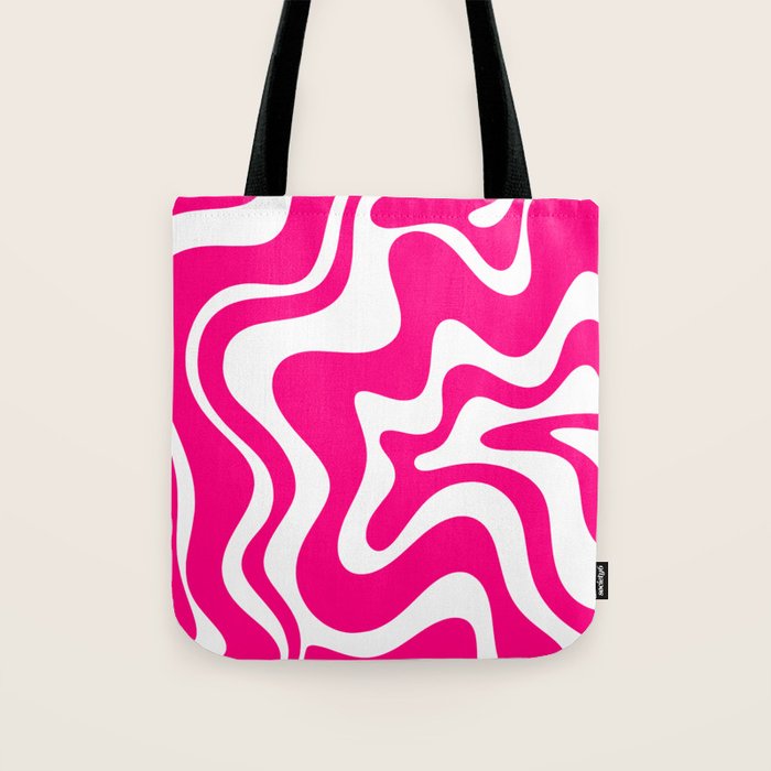 Retro Liquid Swirl Abstract Pattern in Bright Hot Pink Tote Bag Gallery Image 1