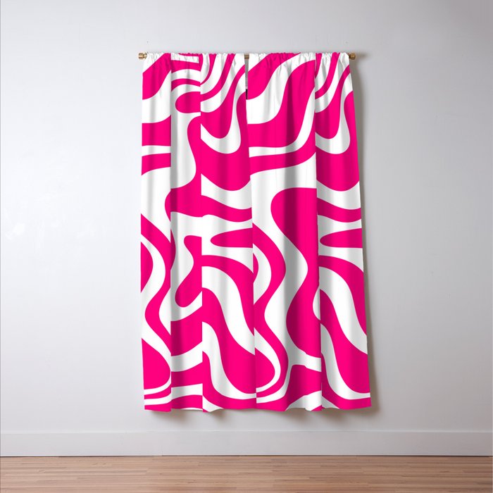 Retro Liquid Swirl Abstract Pattern in Bright Hot Pink Window Curtain Gallery Image 3