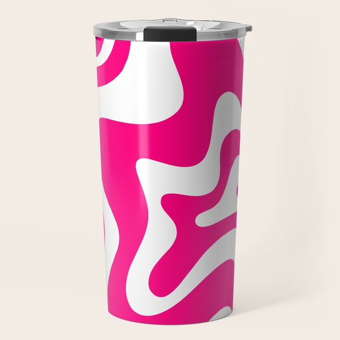 Retro Liquid Swirl Abstract Pattern in Bright Hot Pink Travel Mug Gallery Image 1