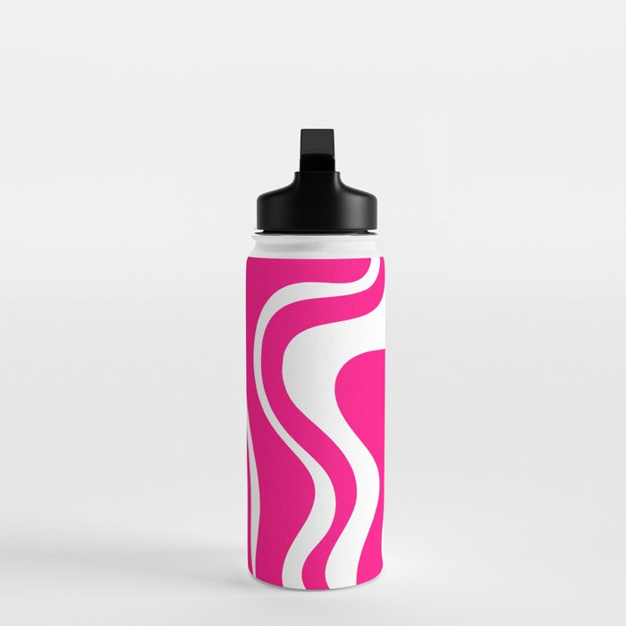 Retro Liquid Swirl Abstract Pattern in Bright Hot Pink Water Bottle Gallery Image 3