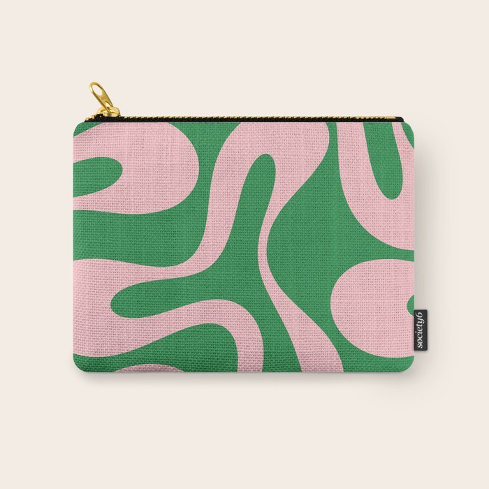 Soft Curves Retro Modern Abstract Pattern in Green and Light Pink Carry All Pouch Gallery Image 1