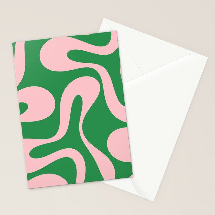 Soft Curves Retro Modern Abstract Pattern in Green and Light Pink Stationery Card Gallery Image 2