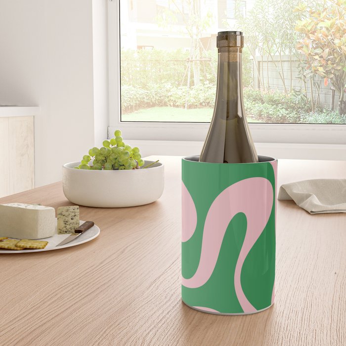 Soft Curves Retro Modern Abstract Pattern in Green and Light Pink Wine Chiller Gallery Image 4