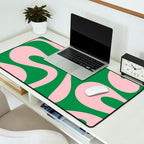 Soft Curves Retro Modern Abstract Pattern in Green and Light Pink Desk Mat Gallery Image 2