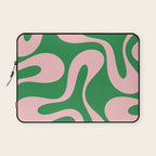 Soft Curves Retro Modern Abstract Pattern in Green and Light Pink Laptop Sleeve Gallery Image 1