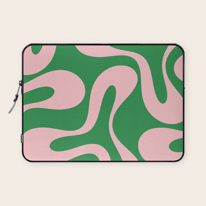 Soft Curves Retro Modern Abstract Pattern in Green and Light Pink Laptop Sleeve Gallery Image 1