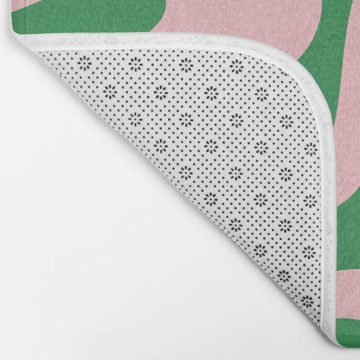 Soft Curves Retro Modern Abstract Pattern in Green and Light Pink Bath Mat Gallery Image 2