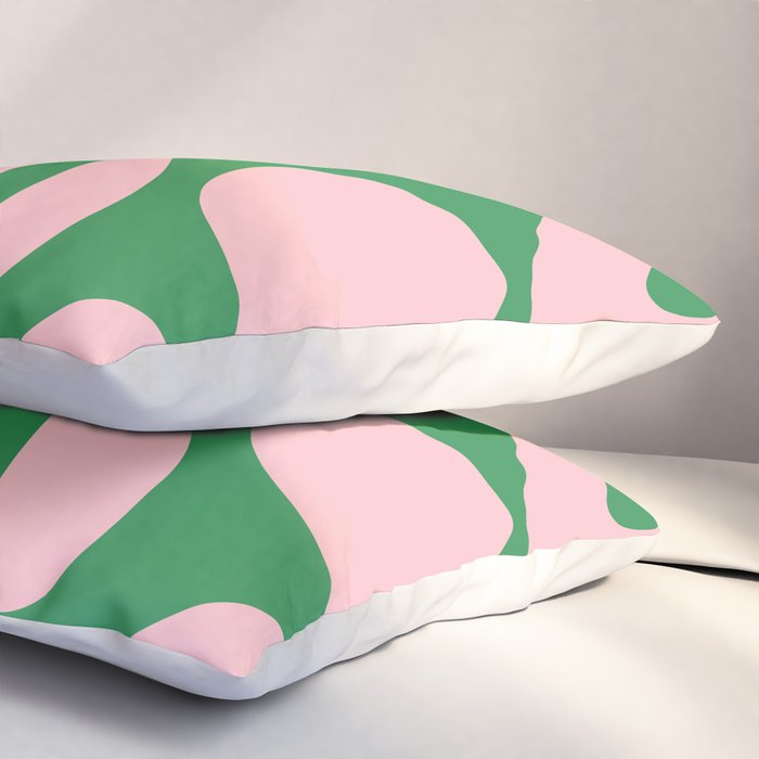 Soft Curves Retro Modern Abstract Pattern in Green and Light Pink Pillow Sham Gallery Image 3