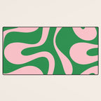 Soft Curves Retro Modern Abstract Pattern in Green and Light Pink Desk Mat Gallery Image 3