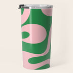Soft Curves Retro Modern Abstract Pattern in Green and Light Pink Travel Mug Gallery Image 3