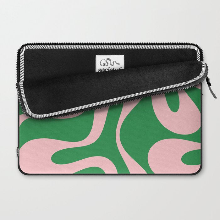 Soft Curves Retro Modern Abstract Pattern in Green and Light Pink Laptop Sleeve Gallery Image 2