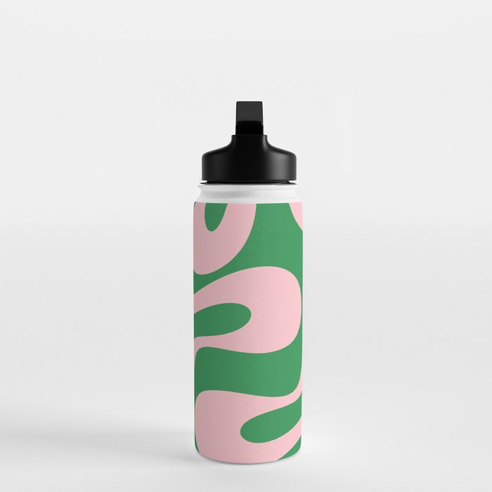 Soft Curves Retro Modern Abstract Pattern in Green and Light Pink Water Bottle Gallery Image 3