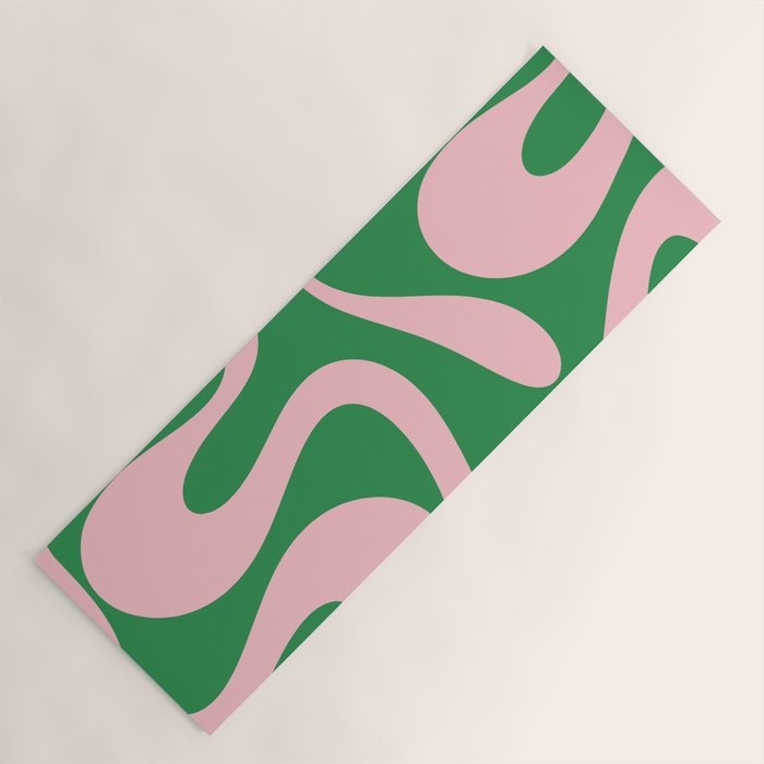 Soft Curves Retro Modern Abstract Pattern in Green and Light Pink Yoga Mat Gallery Image 1