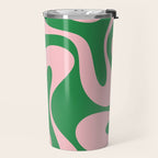 Soft Curves Retro Modern Abstract Pattern in Green and Light Pink Travel Mug Gallery Image 2