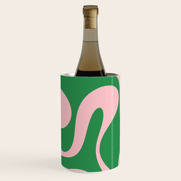 Soft Curves Retro Modern Abstract Pattern in Green and Light Pink Wine Chiller Gallery Image 1