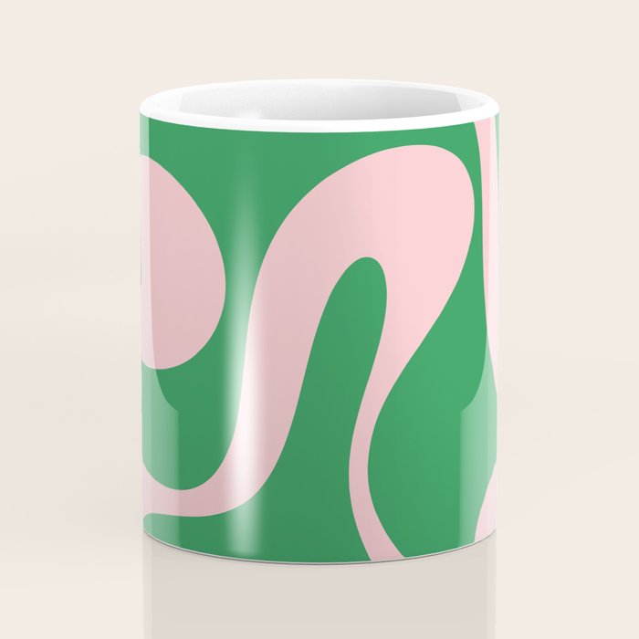 Soft Curves Retro Modern Abstract Pattern in Green and Light Pink Coffee Mug Gallery Image 4