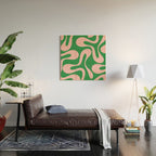 Soft Curves Retro Modern Abstract Pattern in Green and Light Pink Wood Wall Art Gallery Image 2